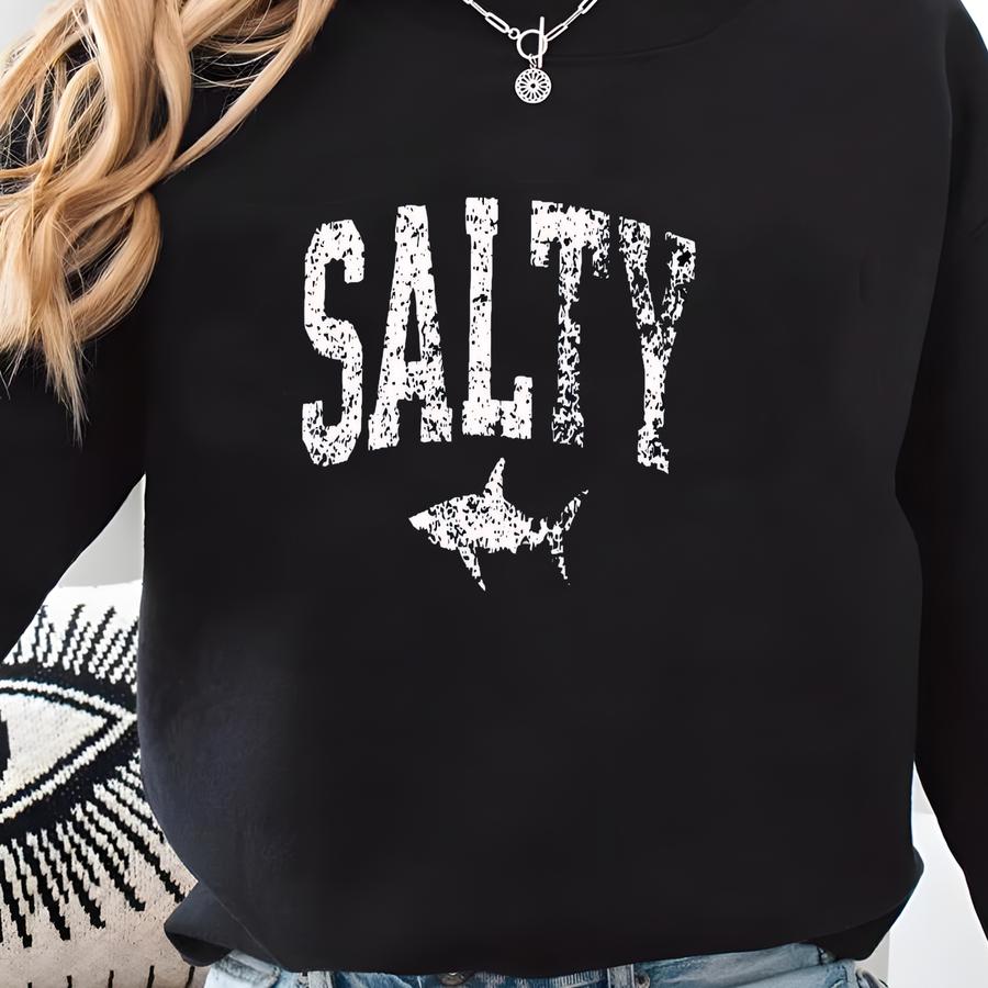 Vintage Shark Sweatshirt: Salty Ocean Hoodie, Retro Beach Style Shirt Sweatshirt