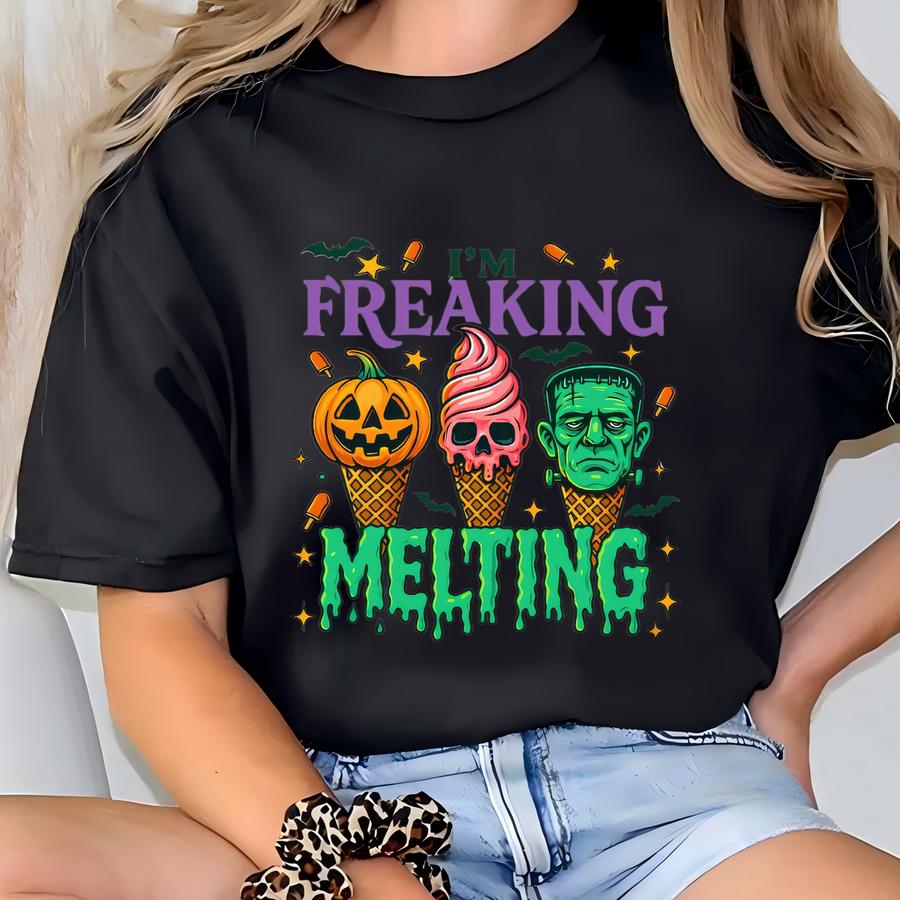 Funny Halloween Shirt, I’m Freaking Melting Hoodie, Summerween Graphic Tee, Unisex Spooky Season Shirt, Ice Cream Horror Tshirt, Fall Shirt T-shirt