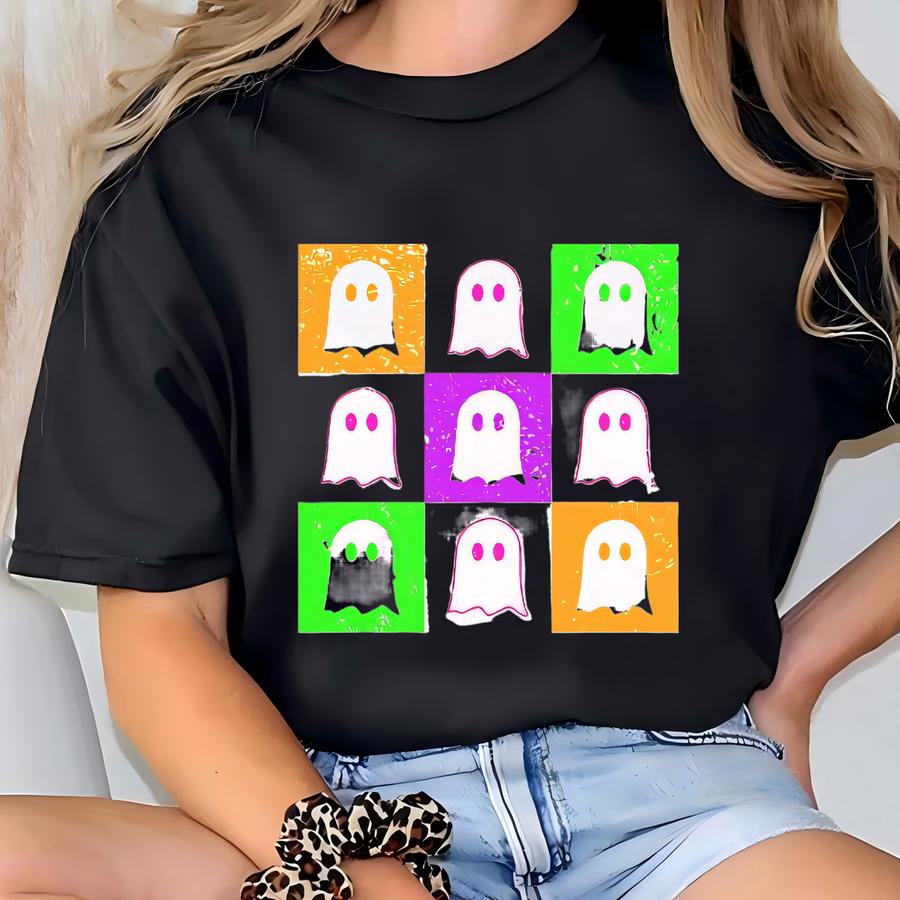 Neon Ghost Halloween Shirt , Retro Ghost Graphic Tee, Spooky Season Hoodie, Cute Halloween Shirt, Gift For Halloween T-shirt