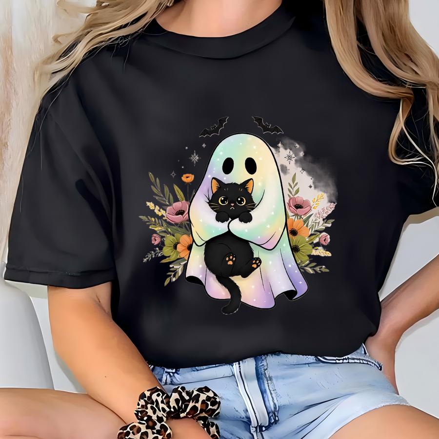 Ghost Cat Halloween Sweatshirt: Spooky Season Cat Lover Gift T-shirt