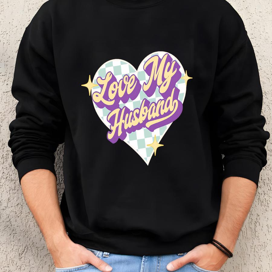 Gift For Wife Husband, Cute Wife Shirt, Romantic Tshirt For Women, Pastel Heart Graphic Tee, Anniversary Gift Idea, Charcoal Couples Shirt Sweatshirt