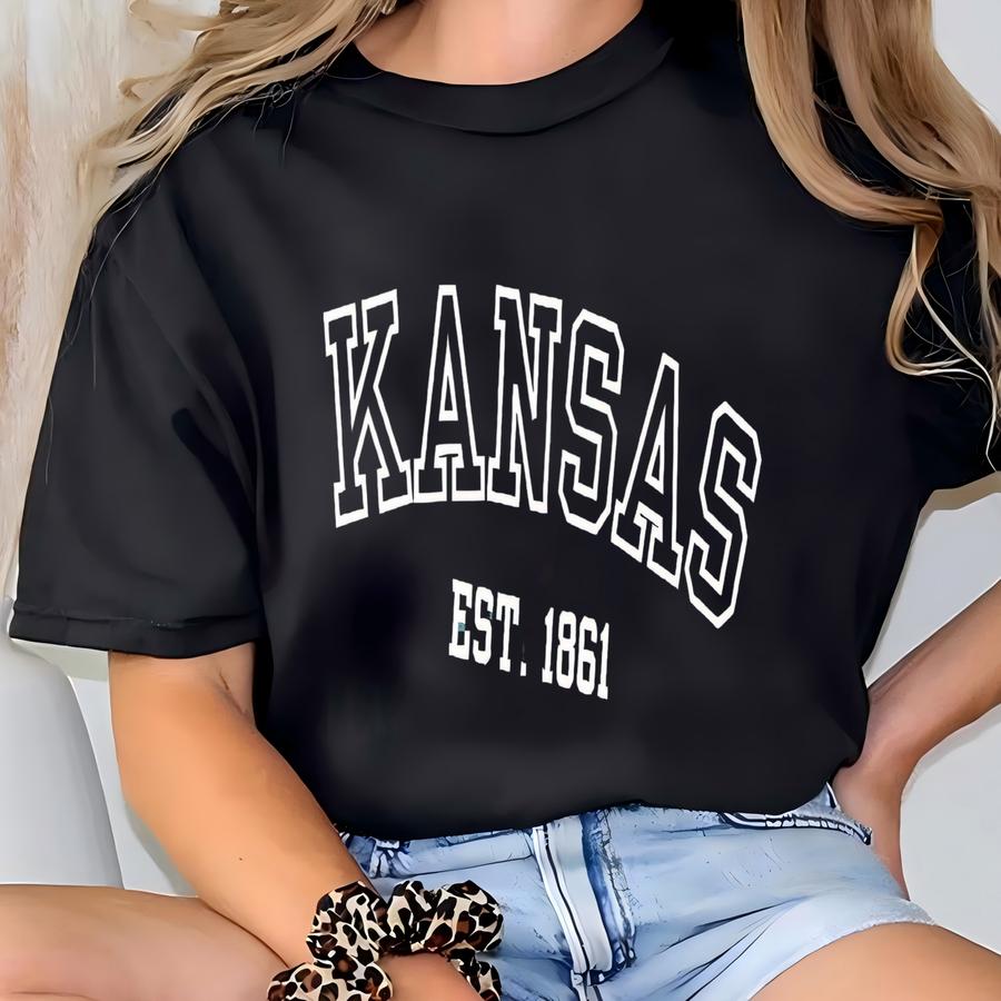 ® Kansas Est 1861 Shirt, Vintage Kansas Tee, Retro State Tshirt, Graphic Top, Midwest Style Suower State Shirt T-shirt