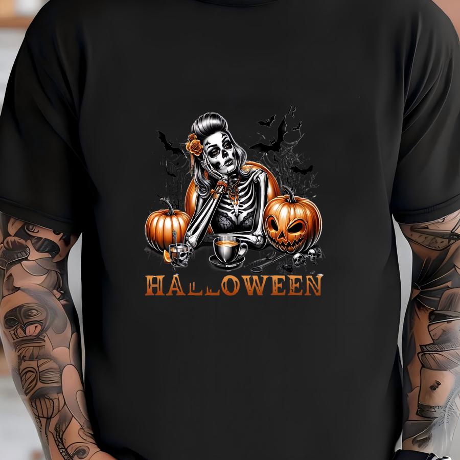 Funny Skeleton Pumpkin Sweatshirt: Retro Halloween Graphic Shirt T-shirt