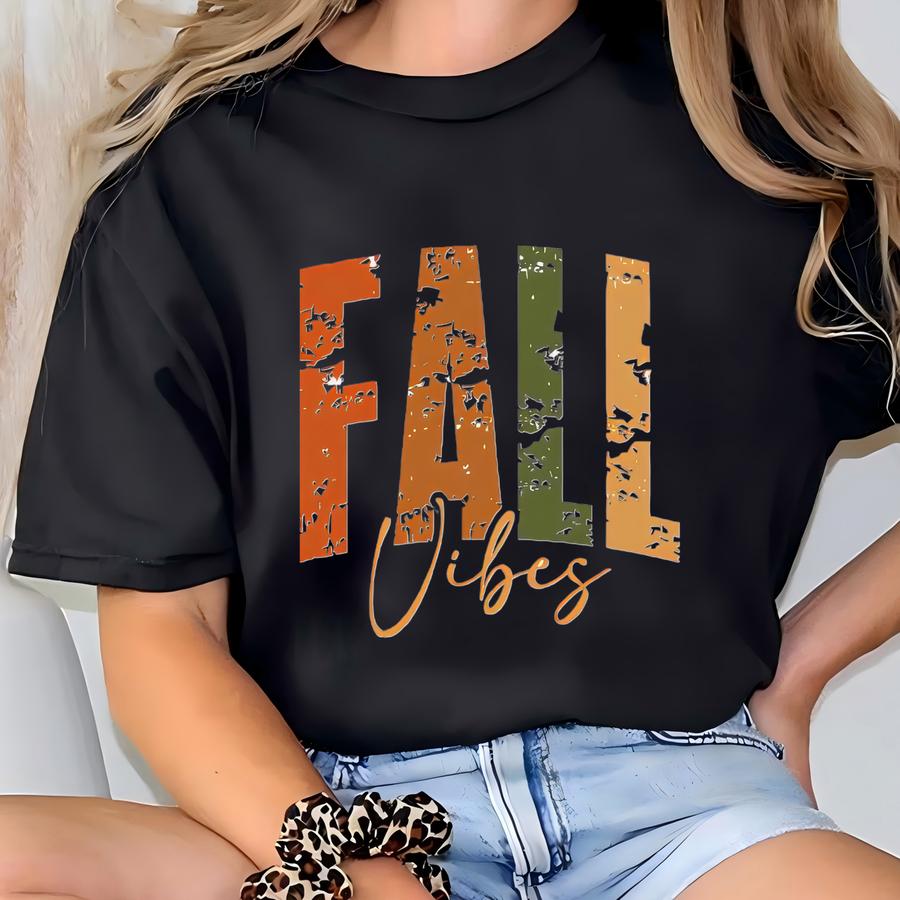 Fall Vibes Sweatshirt – Autumn Pullover For Adults Kids – Cozy Thanksgiving Sweater – Distressed Fall Shirt – Fall Vibes Shirt T-shirt