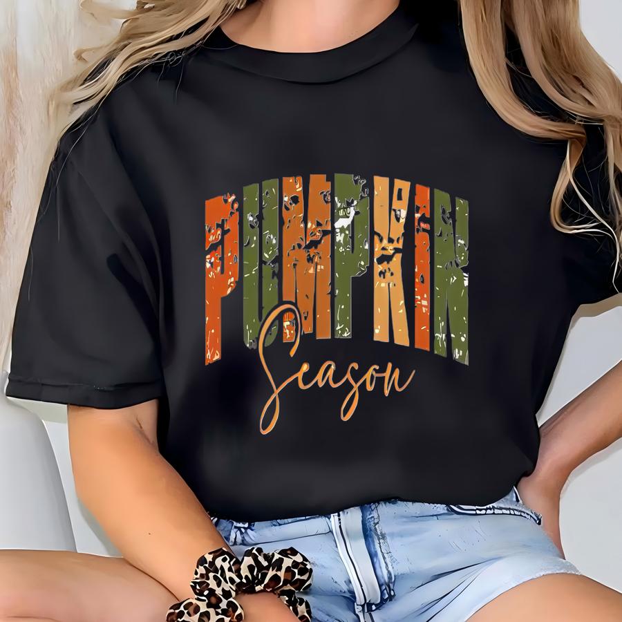 Pumpkin Season Sweatshirt – Unisex Fall Pullover For Adults Kids – Cozy Autumn Sweater – Thanksgiving Shirt – Distressed Fall Outfit T-shirt