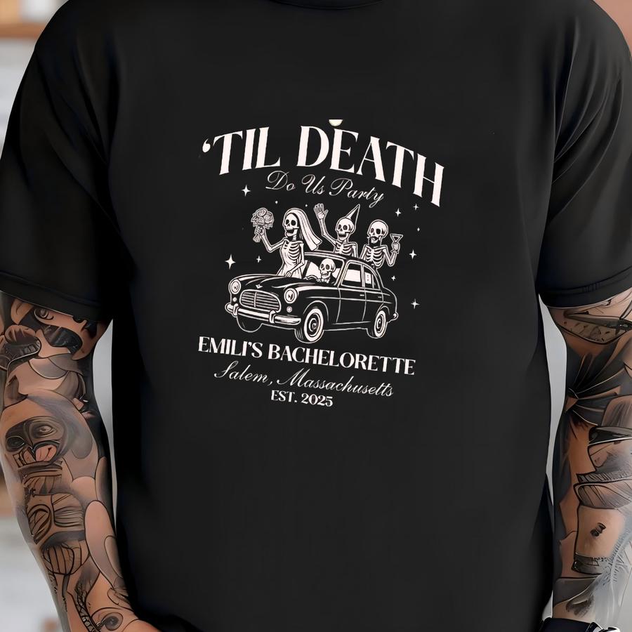 Til Death Do Us Party Bachelorette Shirt, Bride Or Die Shirt, Halloween Gothic Skeleton Bride Top, Spooky Bridal Party Gift, ® T-shirt
