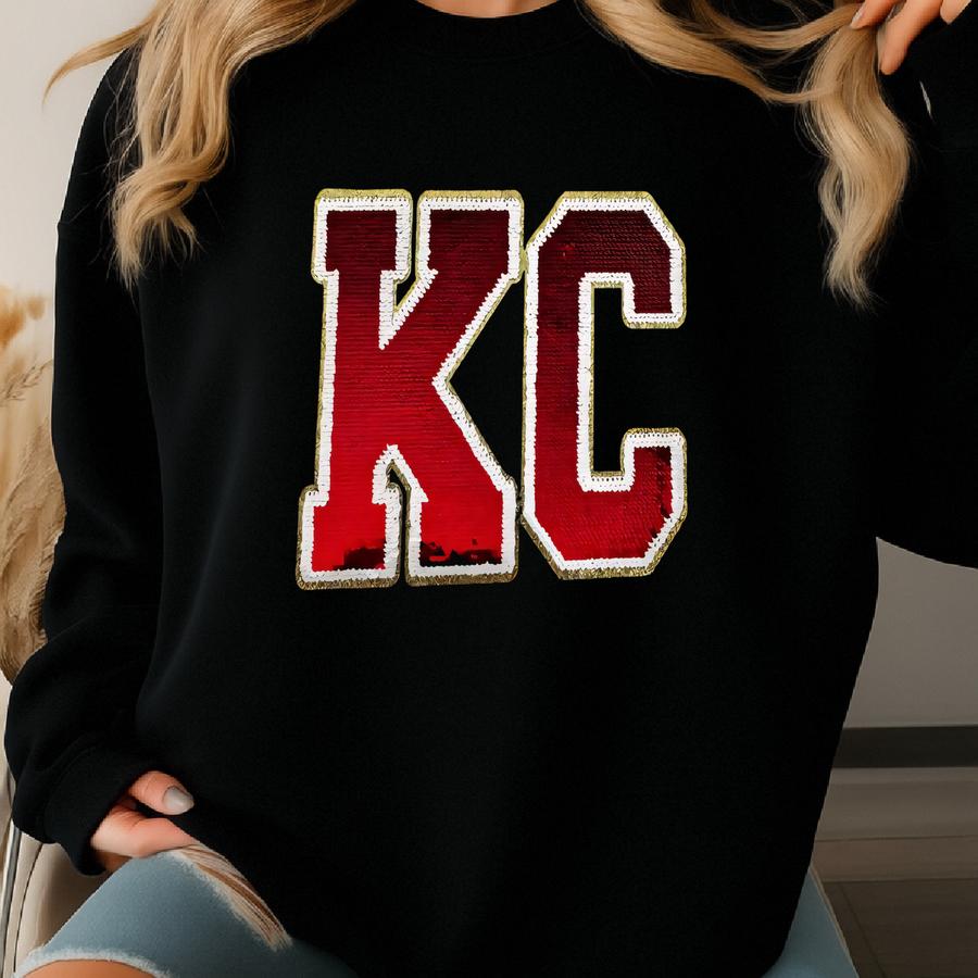 Kansas City Varsity Sweatshirt, Kansas City Crewneck, Kansas City Game Day, Kc Football, Kansas City Shirt, Kc Chenille Patch, Football Gift Sweatshirt