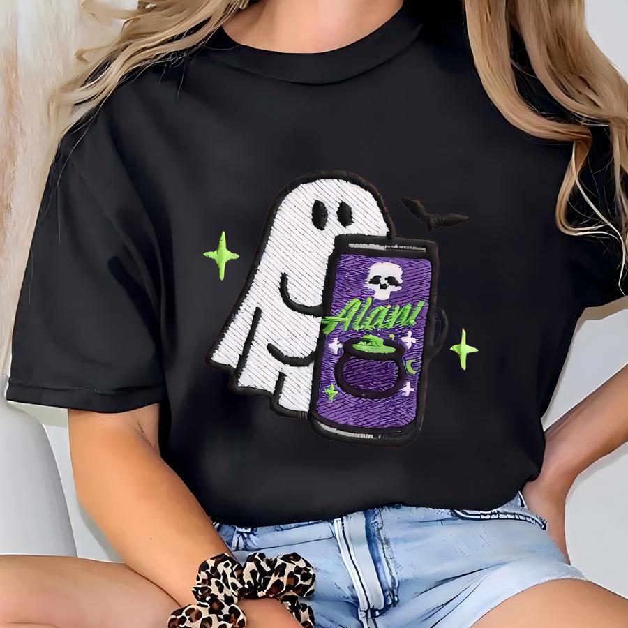 Spooky Ghost Halloween Shirt, Ghost With Energy Drink Fall Tee, Spooky Season Hoodie T-shirt