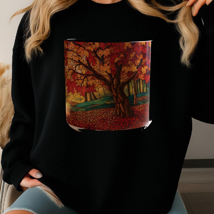 Stained Glass Autumn Tree Mug Fall Favorite Nature Art Coffee Cup Cozy Harvest Thanksgiving Decor Housewarming Perfect Gift Idea For Her Sweatshirt