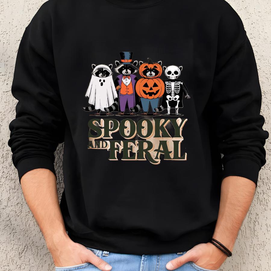 Spooky And Raccoon Sweatshirt | Funny Halloween Raccoon Crewneck | Spooky Season | Halloween Sweatshirt | Vintage Fall Hoodie Sweatshirt