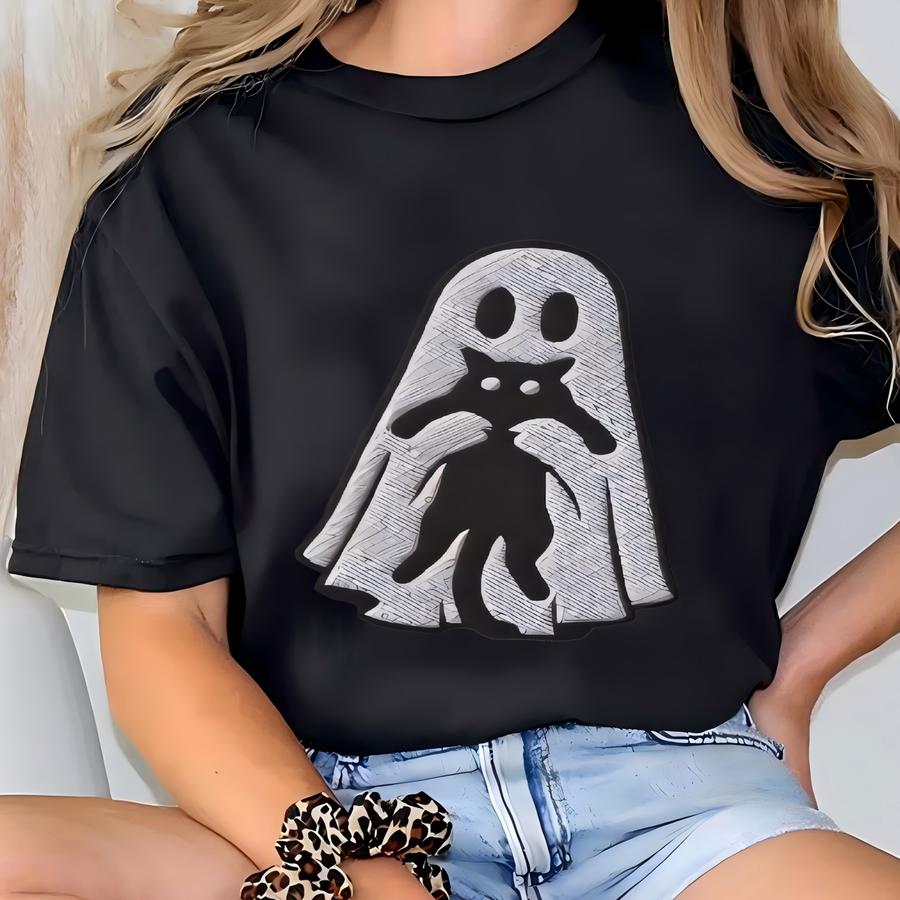 Halloween Ghost Shirt, Ghost And Cat Shirt, Halloween Ghost Lover Gift, Spooky Ghost Season, Cat Mom Gift T-shirt