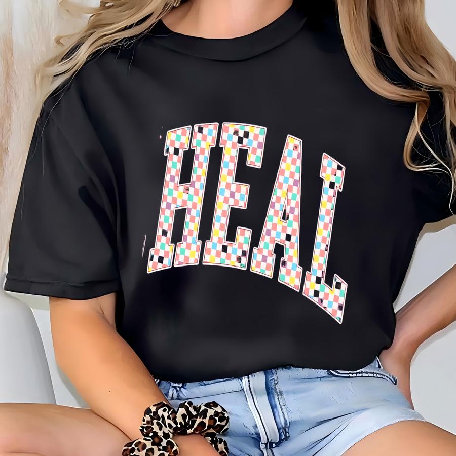 Checkered Heal Shirt, Nurse Life Tee, Medical Worker Top, Healing Hands Gift, Scrubs Life Shirt For Nurses, Empathy Rn Tshirt T-shirt