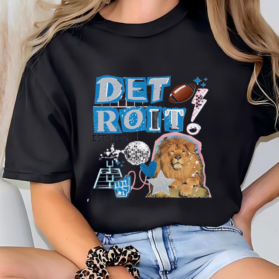Detroit Football Sweatshirt For Women, Collage Detroit Sweater, Gift For Lions Fan, Oversized Michigan Game Day Sweatshirt T-shirt