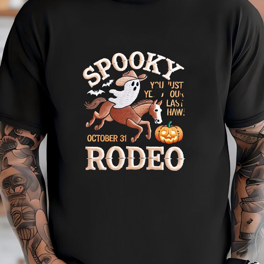 Retro Spooky Rodeo Shirt, Sweatshirt Or Hoodies With Ghost In Hat And Boots T-shirt
