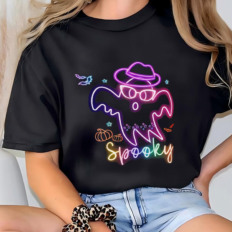 Spooky Neon Ghost Graphic Tee: Unisex Halloween Shirt T-shirt