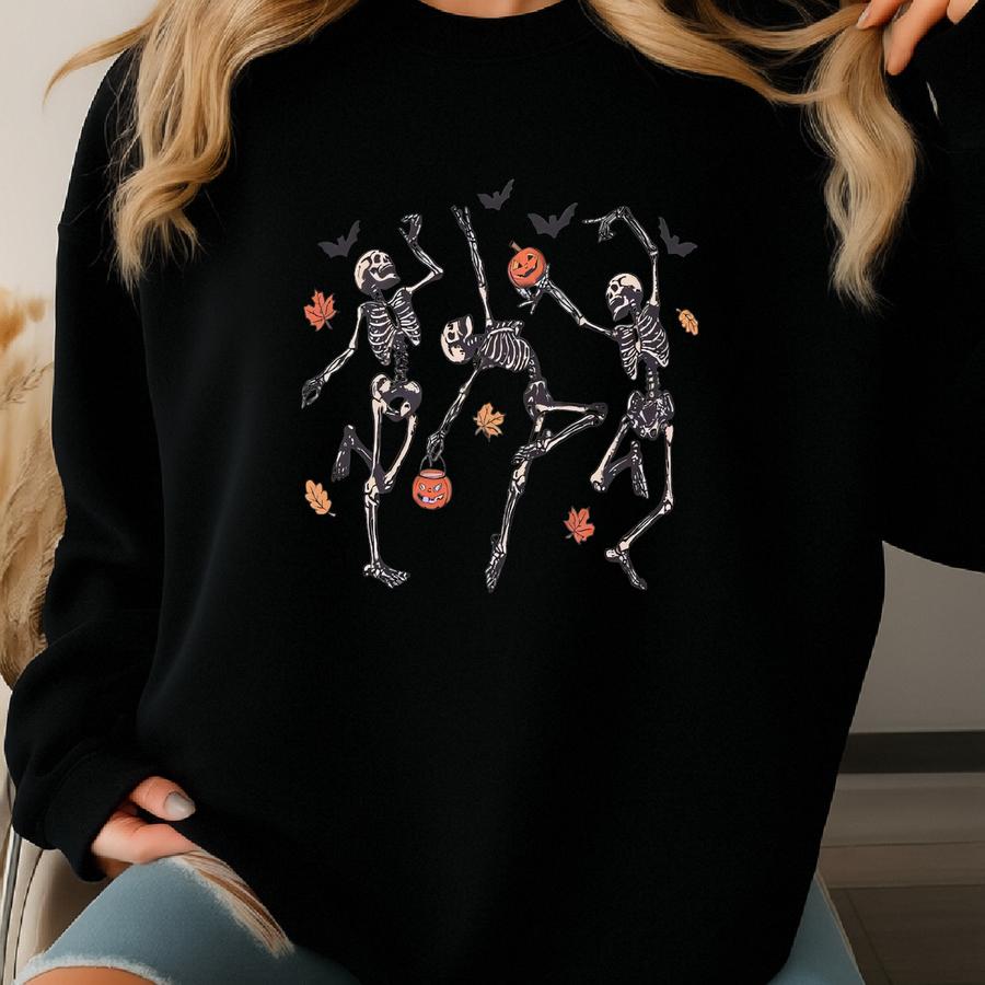 Dancing Skeleton Shirt, Halloween Shirt, Pumpkin Shirt, Retro Halloween Shirt Sweatshirt
