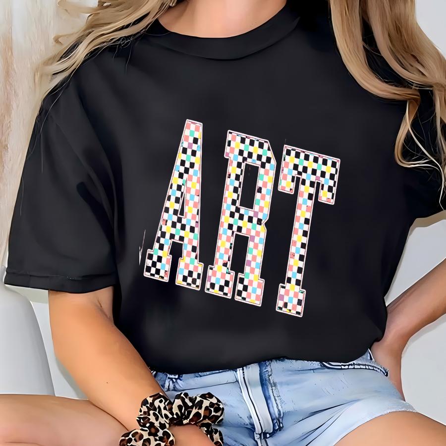 Checkered Art Teacher Shirt, Varsity Art Classroom Tee, Artist Educator Shirt, Gift For Art Teachers, Teacher Life Hoodie T-shirt