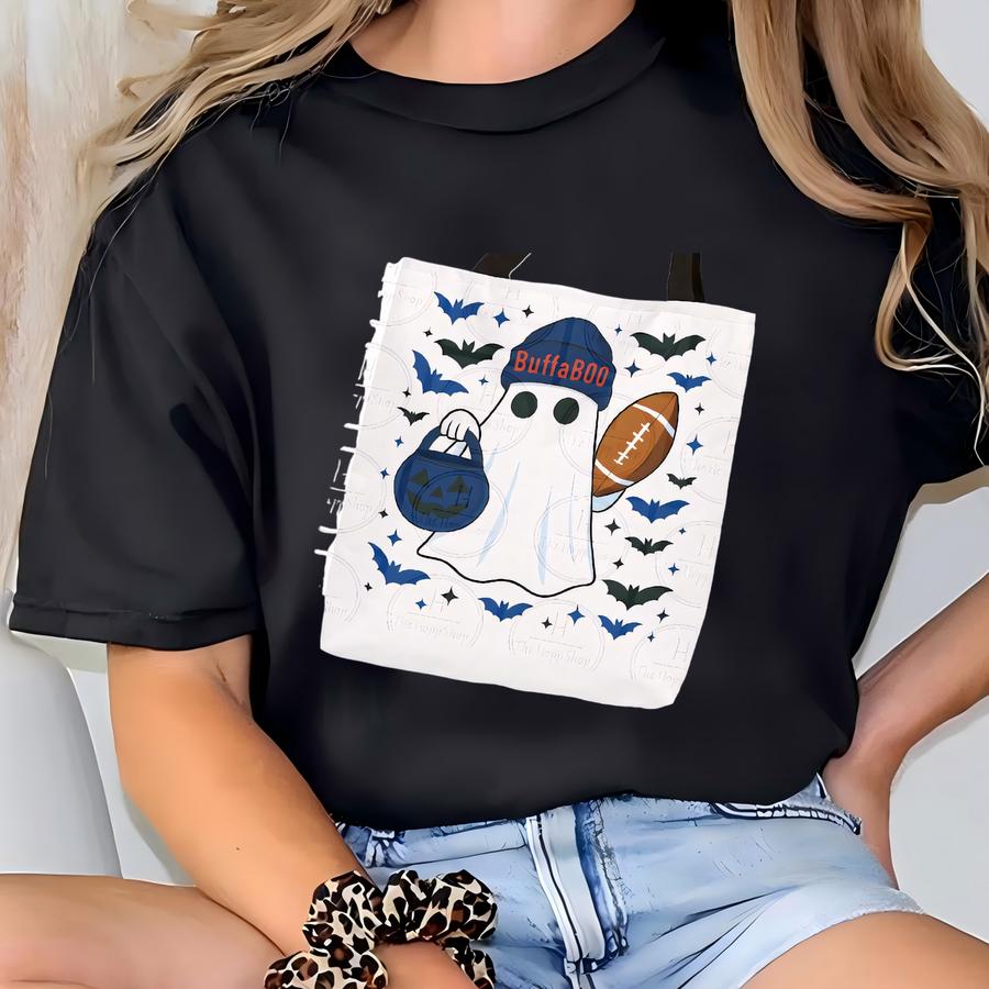 Buffalo Ghostly Fun Halloween Tee, Buffalo Football Halloween, Spooky Gift For Kids, Trick Or Treat, Halloween Essential, Buffaboo T-shirt