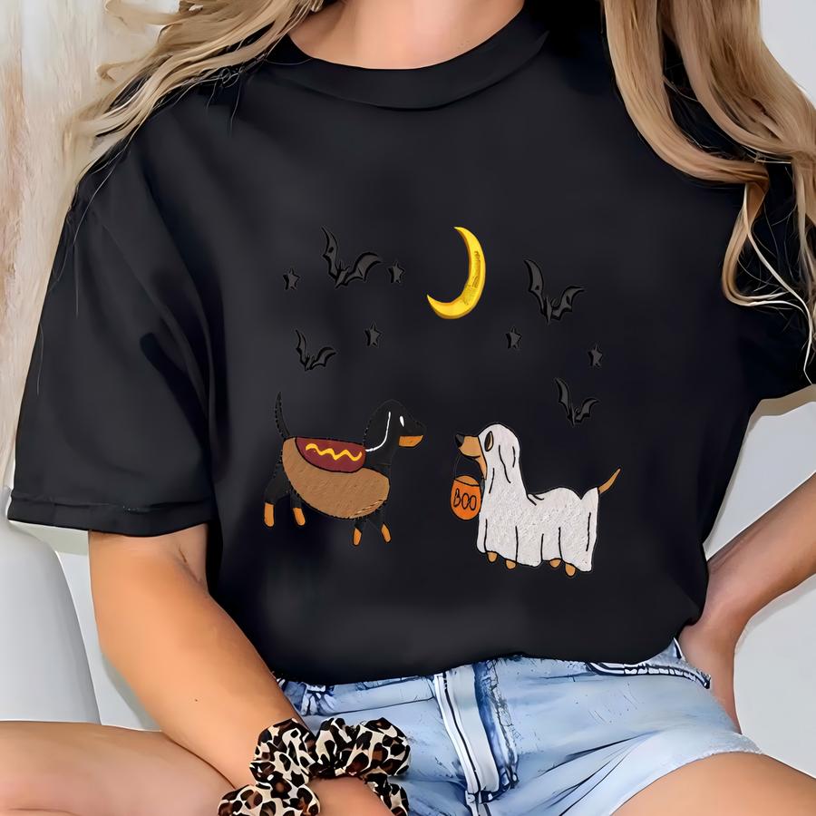 Dachshund Halloween Tshirt, Cute Dog Costume Shirt, Spooky Season Fall Dog Shirt, Wiener Dog Lover, Dog Mom Shirt T-shirt