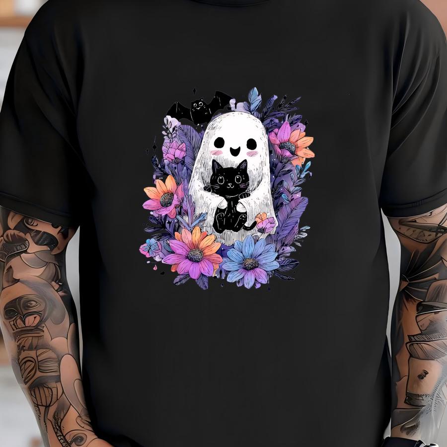 ® Cute Ghost Black Cat Halloween Hoodie, Ghost And Cat Shirt, Cat Mom Halloween Gift, Halloween Gift T-shirt