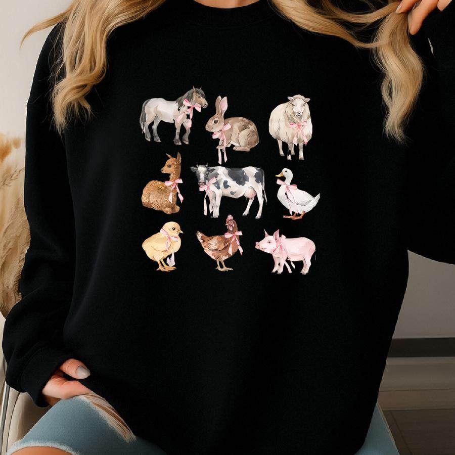 Coquette Farm Animals Hoodie Cute In My Soft Girl Era Pink Bow Sweatshirt Funny Cottagecore Sweater Preppy Aesthetic Clothing Gift For Her Sweatshirt