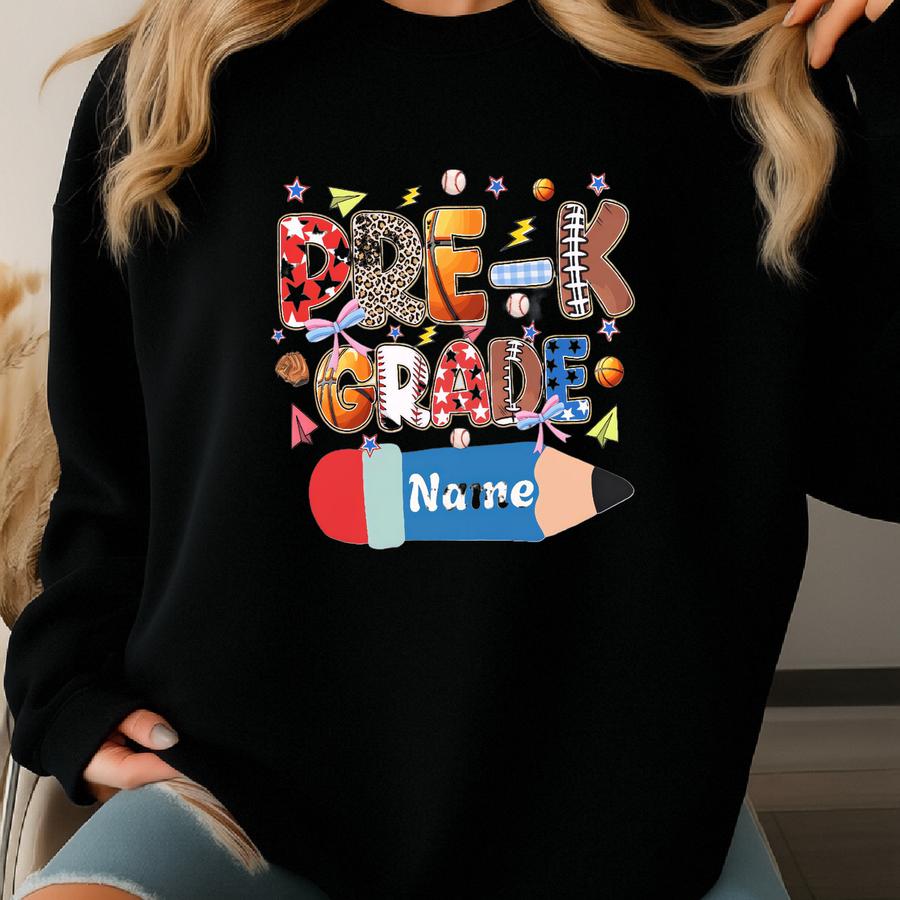 Sport Lover Design Back To School Kids Shirt - Personalized First Day Of School Tee - Custom Name Preschool Tee Pencil Bow Toddler T-shirt Sweatshirt