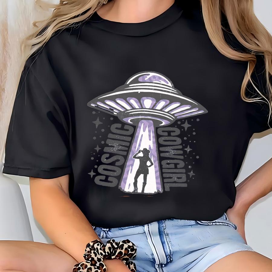 Cosmic Cowgirl Sweatshirt Cute Vintage Western Space Sweater Funny Retro Rodeo Cowboy Crewneck Country Music Concert Gift For Her  T-shirt