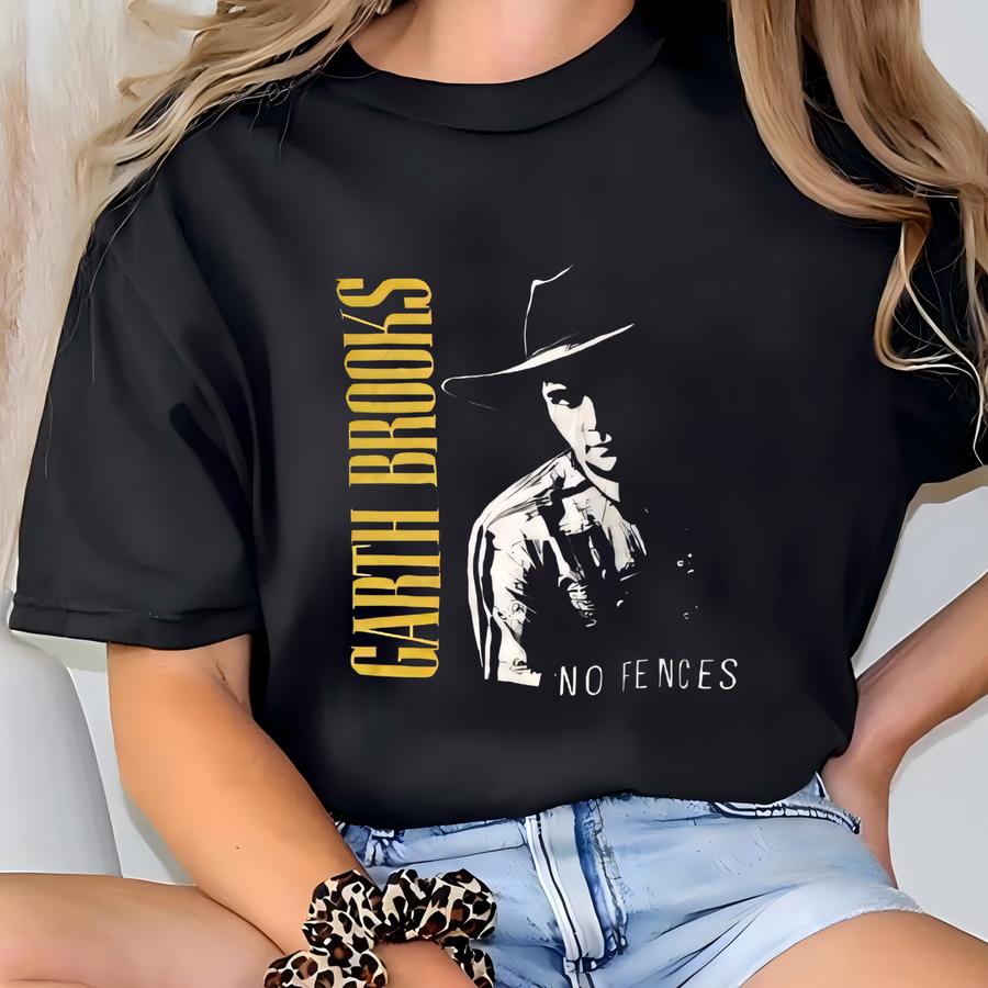 Vintage 90s Garth Brooks Hoodie Country Music Single Stitch Print Logo Black Large T-shirt