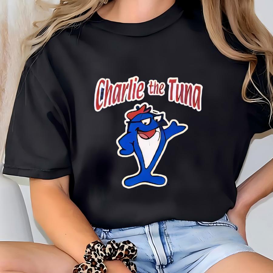 Vintage 90s Charlie The Tuna Hoodie Cartoon Mascot Print Logo Blue Medium T-shirt