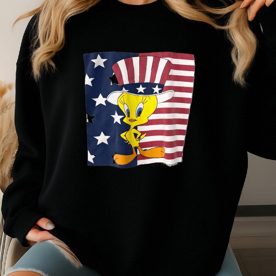 Vintage 90s Tweety T-shirt Looney Tunes Bugs Bunny Sylvester Daffy Duck Tasmanian Print Logo White  Sweatshirt