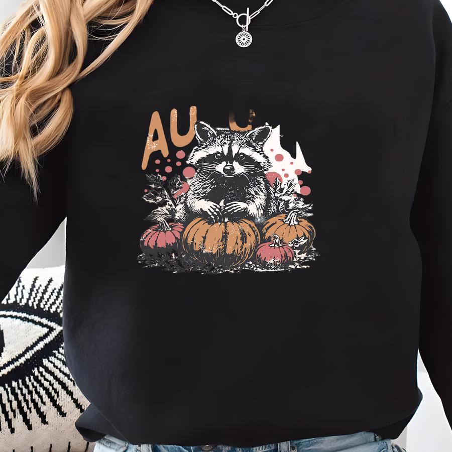 Girl Autumn Halloween Shirt, Girl Shirt, Halloween Sweatshirt, Halloween Raccoon Shirt, Halloween Girl Shirt, Funny Raccoon Tee Sweatshirt