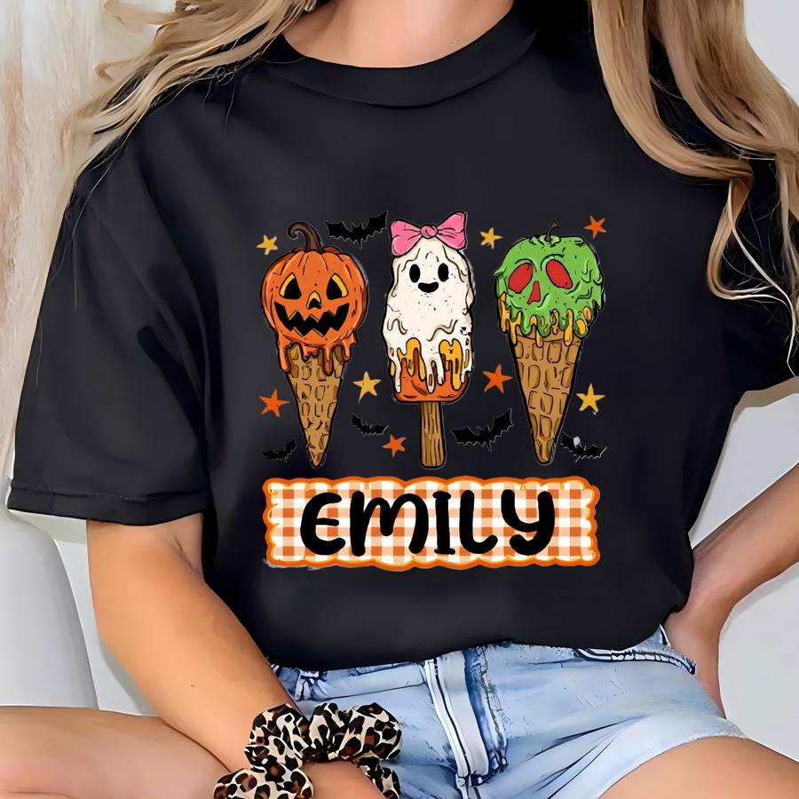Personalized Ice Cream Halloween Sweatshirt: Custom Name Trick Or Treat Sweater T-shirt