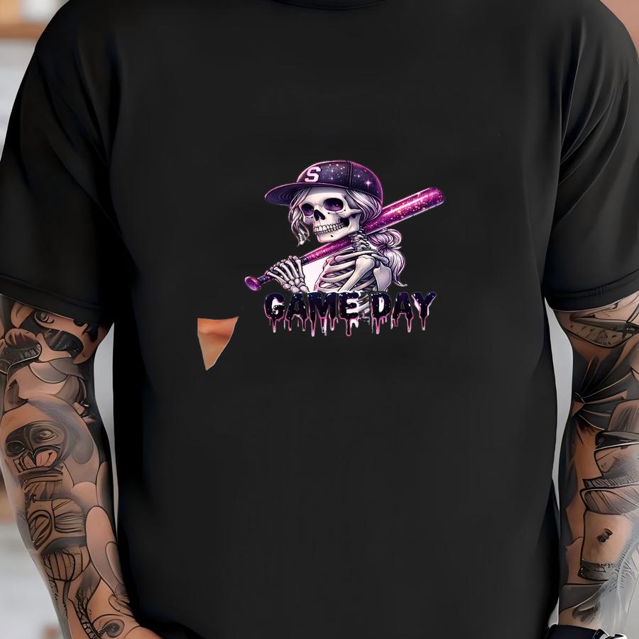 Custom Halloween Skeleton Baseball Sweatshirt, Funny Skeleton Halloween Shirt, Game Day Hoodie, Cute Fall Spooky Tee, Halloween Gift T-shirt
