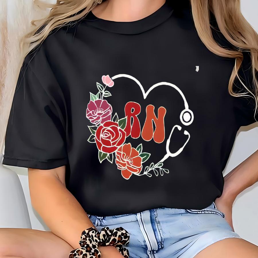 Flowers Stethoscope Nurse Heart Sweatshirt: Rn Nursing Hoodie T-shirt