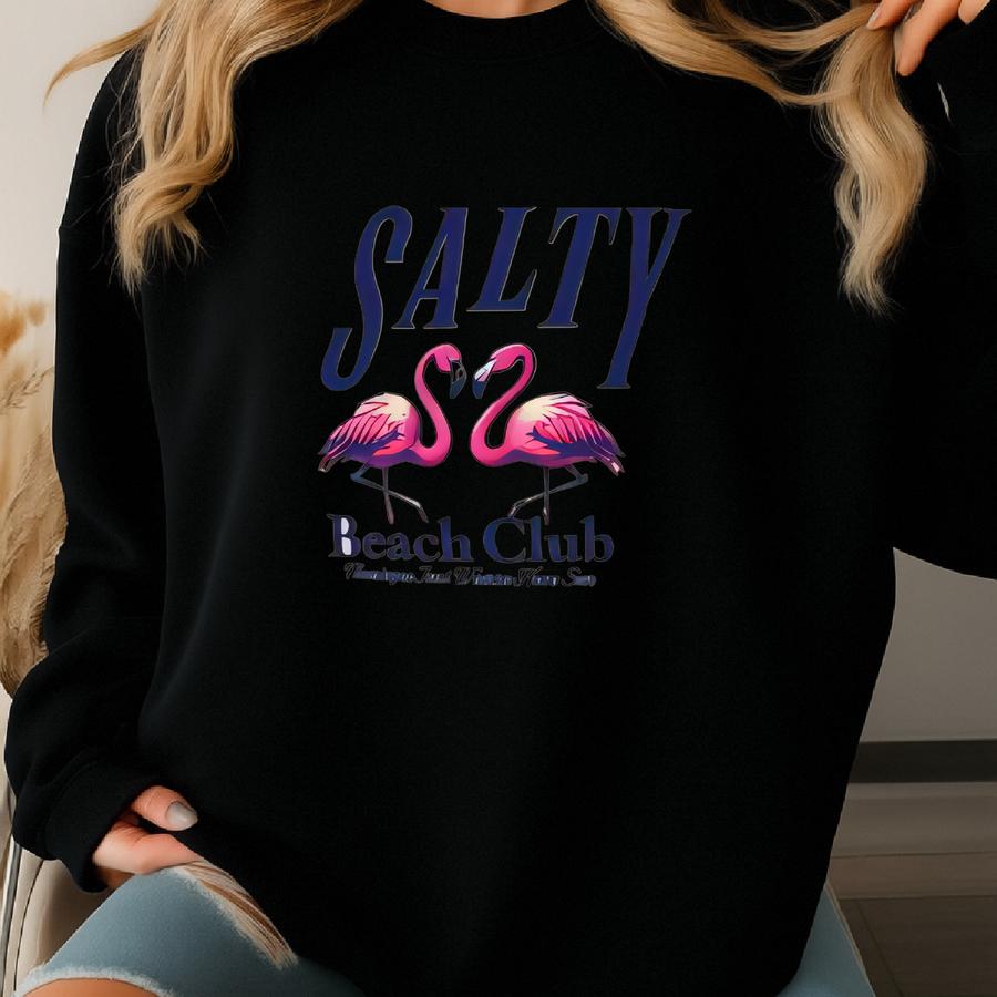 Salty Beach Club Baby Tee: Organic Cotton Flamingo Graphic Top Sweatshirt