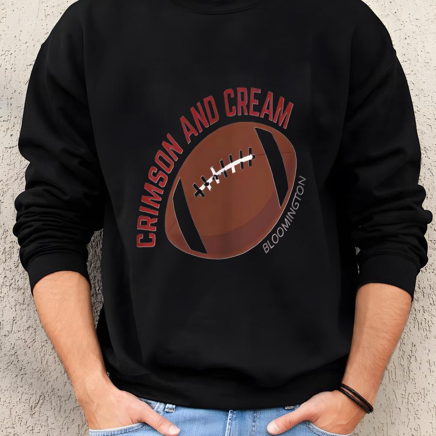 Crimson And Cream Football Bloomington, A Sweatshirt | Cozy Fall Game Day Crewneck | College Town Pullover Sweatshirt