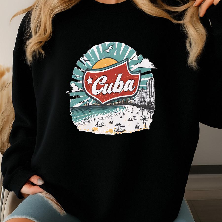 Vintage Cuba Beach Graphic Tee: Retro Travel Souvenir Sweatshirt