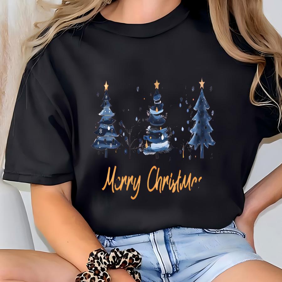 Watercolor Christmas Tree Sweatshirt, Merry Christmas Family Shirt, Womens Christmas Sweatshirt, Holiday Sweater, Merry Christmas Gift Shirt T-shirt