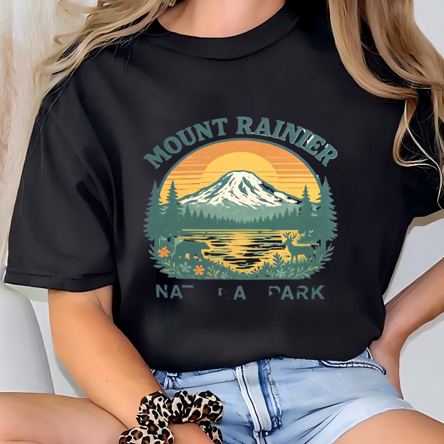 Vintage Style Mount Rainier National Park Tee Sweatshirt Hoodie, Washington Mountains Hiking Shirt, Nature Lover Top, Outdoor Adventure Gift T-shirt
