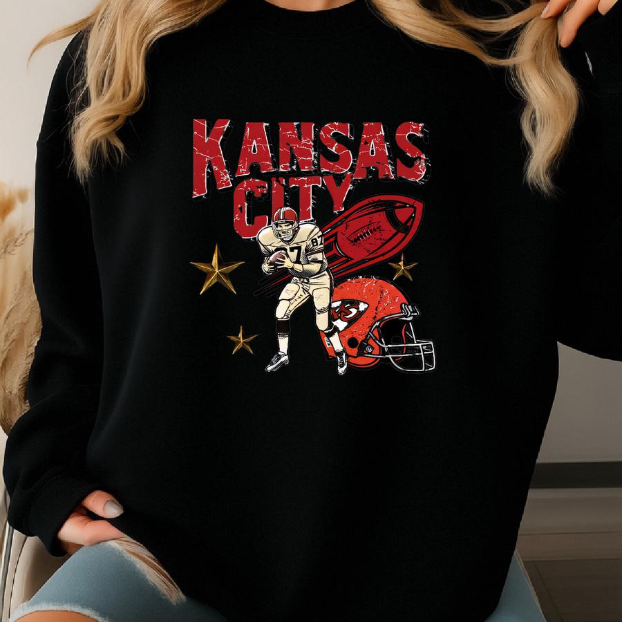 Kansas City Football Vintage Sweatshirt, Unisex Retro Game Day Crewneck, Kansas City Fan Shirt, Kansas Tee, Gift For Football Lovers Sweatshirt