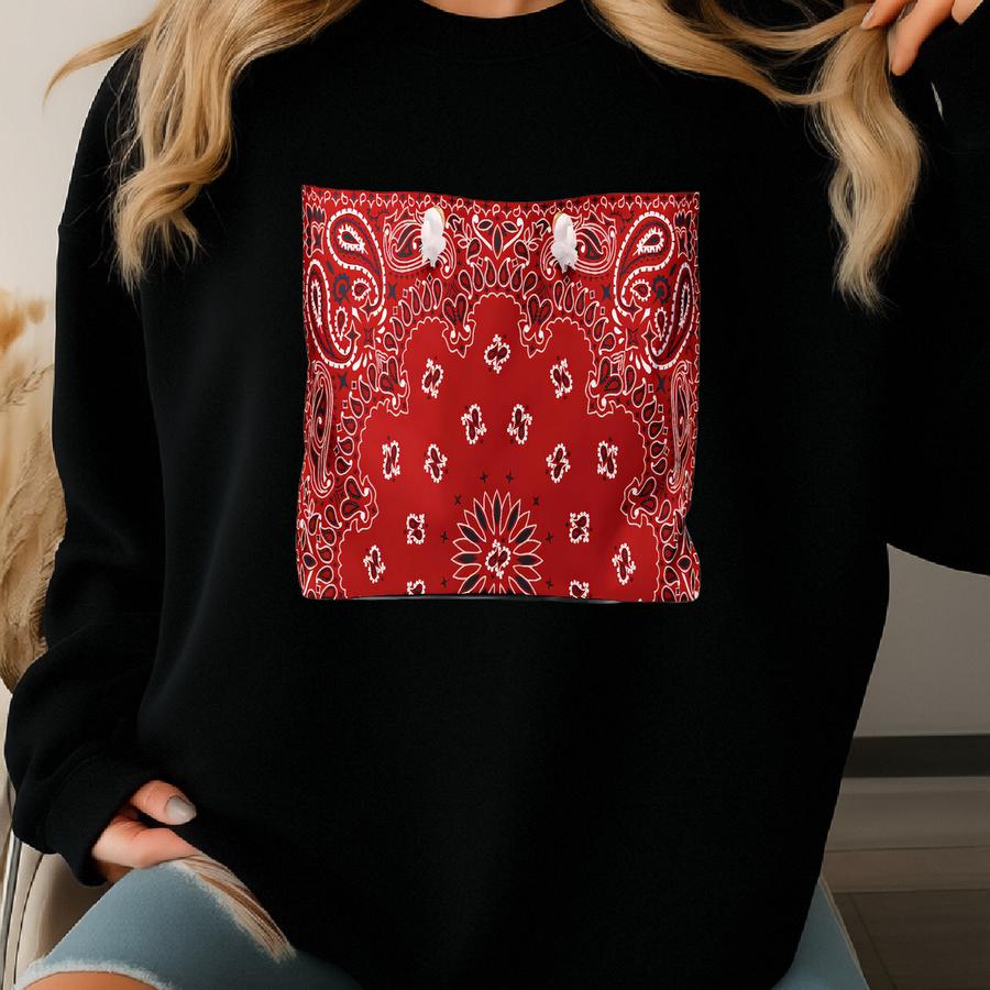 Classic Red Bandana Weekender, Tote, Preppy Beach Duffel, Purse, Travel Overnight Carry-on, Handbag, L Cowgirl, Western Rodeo Style Sweatshirt