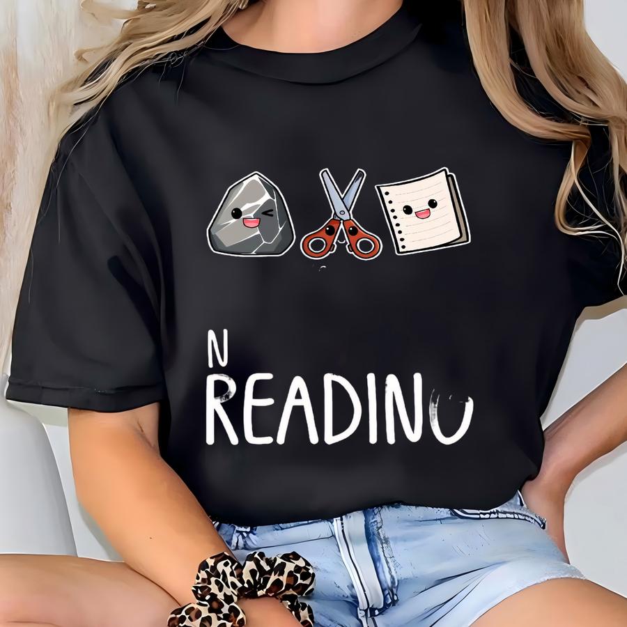 Funny Reading Teacher Shirt: Rock Scissors Paper Back To School Tee T-shirt