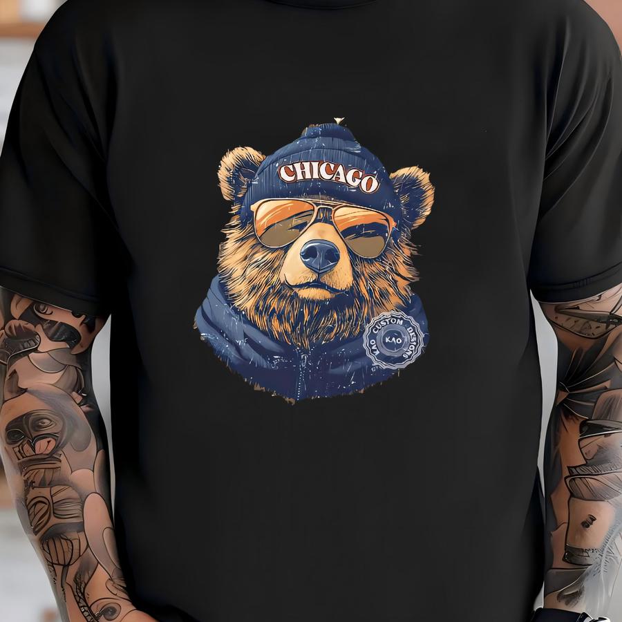 Chicago Football Mascot Hoodie: Bear Game Day Tee, Chicago Spirit Sports Gear T-shirt