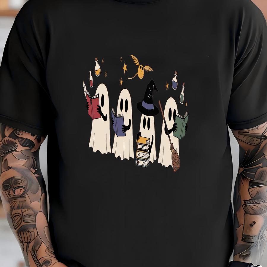 ® Cute Ghost Reading Book Halloween Tshirt, Ghost Reading Book Girly Shirt, Ghost Girly Halloween Gift, Halloween Gift T-shirt