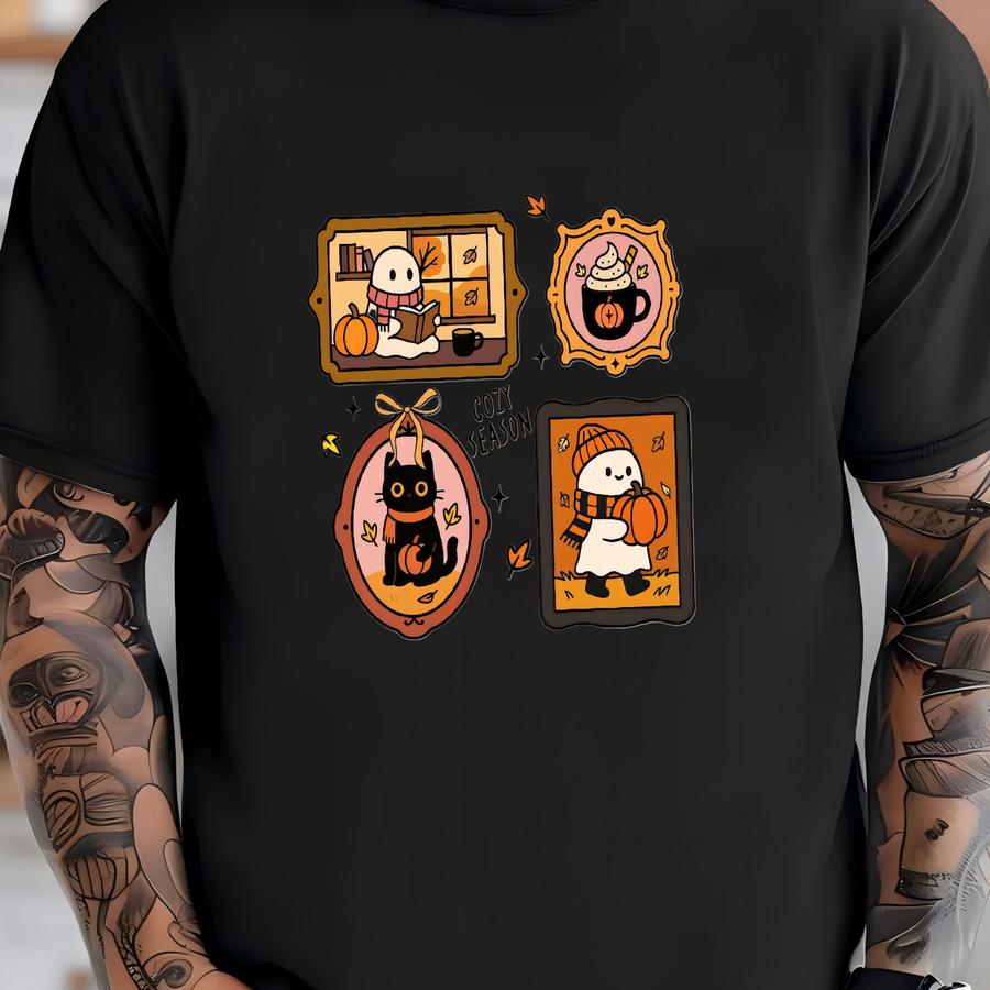 Cute Cozy Season Halloween Stamps Sweatshirt, Cozy Season Halloween Sweater, Halloween Cozy Girly Sweater, Cute Halloween Women Gift T-shirt