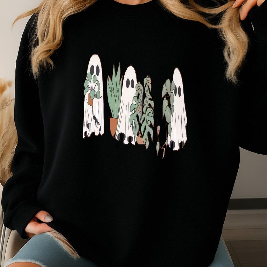Botanical Ghost Friends Sweatshirt | Cozy Plant Lover Gift | Unisex Halloween Sweater Sweatshirt