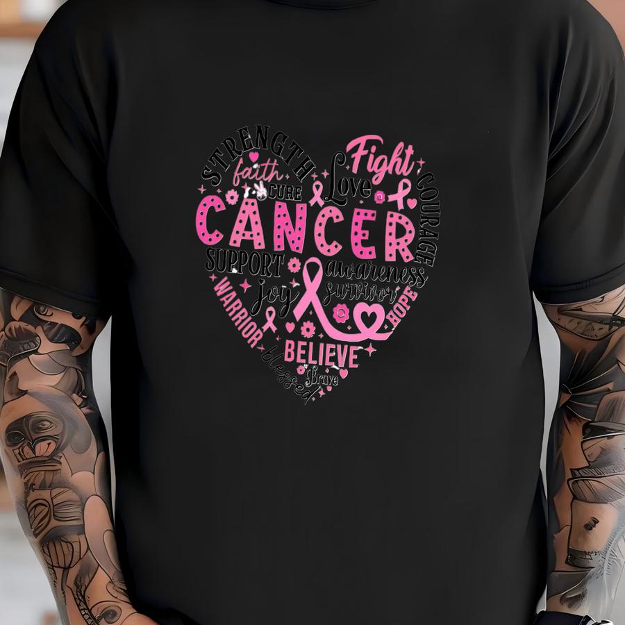 Breast Cancer Heart Shirt, Cancer Awareness Sweatshirt, Pink Ribbon Heart Tee, Motivational Tees, Cancer Gifts For Women, Breast Cancer Gift T-shirt