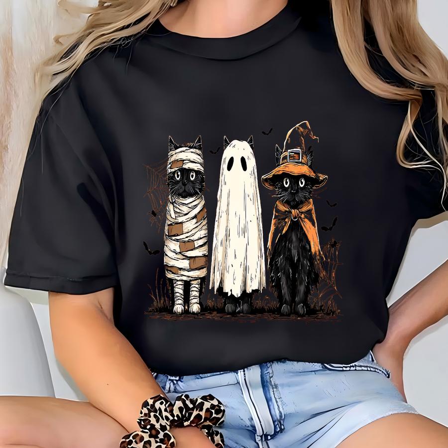 Halloween Black Cat Shirt, Ghots Cat Shirt, Spooky Season Tee, Cat Lover Shirt, Cat Mama Gift, Happy Halloween Shirt, Cat Owner Shirt T-shirt