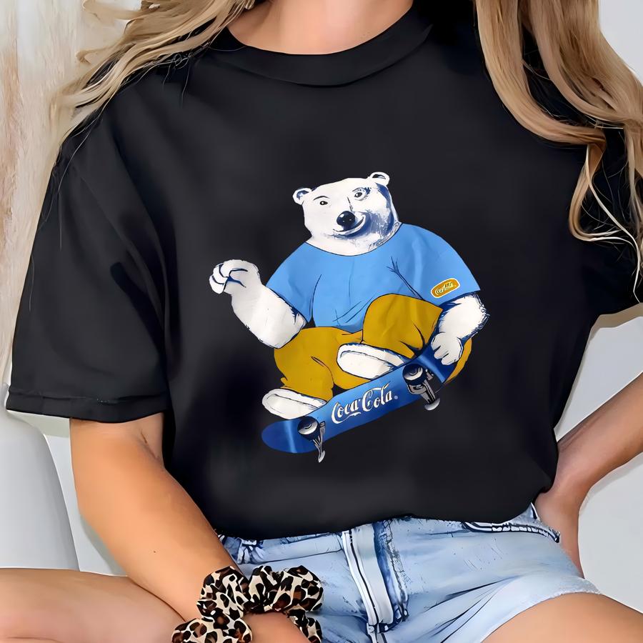 Vintage 90s Hoodie Skateboard Bear Single Stitch Print Logo Blue Large T-shirt