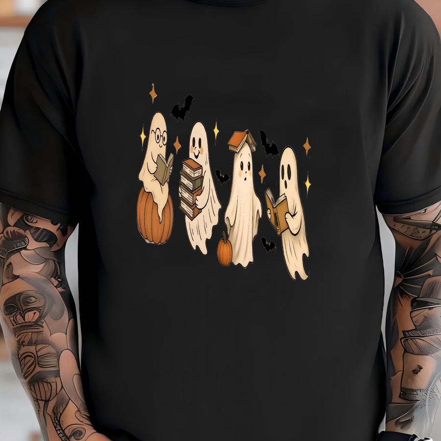 ® Cute Ghost Reading Book Halloween Tshirt, Ghost Reading Book Girly Shirt, Ghost Girly Halloween Gift, Halloween Gift T-shirt